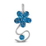 Swiss Blue Topaz Flower Pendant in 925 Sterling Silver