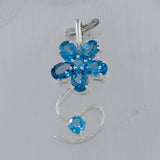 Swiss Blue Topaz Flower Pendant in 925 Sterling Silver