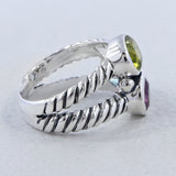 Multi Stone Silver Band Ring