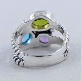 Blue Topaz, Amethyst, Peridot Multi Stone Silver Band Ring