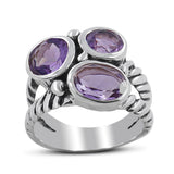 Blue Topaz, Amethyst, Peridot Multi Stone Silver Band Ring