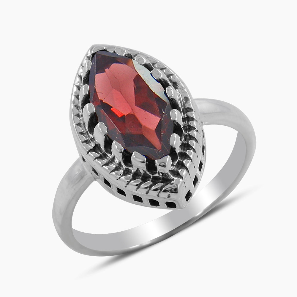 Natural Garnet Silver Rings