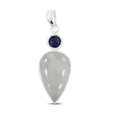 Rainbow Moonstone, Blue Topaz Gemstone Pendant 925 Sterling Silver