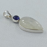 Rainbow Moonstone, Blue Topaz Gemstone Pendant 925 Sterling Silver