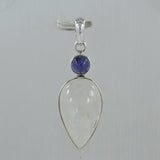 Rainbow Moonstone, Blue Topaz Gemstone Pendant 925 Sterling Silver