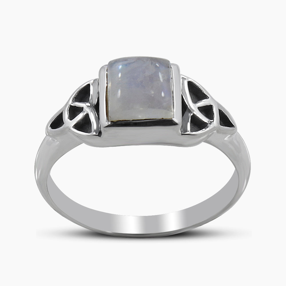 Natural Rainbow Moonstone Silver Rings