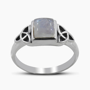 Natural Rainbow Moonstone Silver Rings