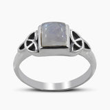 Natural Rainbow Moonstone Silver Rings