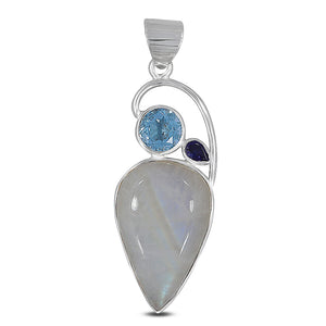 Rainbow Moonstone Silver Pendant