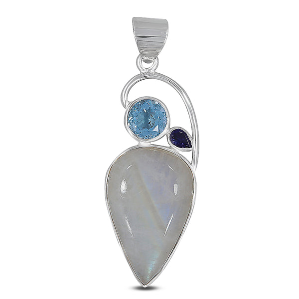Rainbow Moonstone Silver Pendant