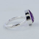 Amethyst Checkerboard Cut Plain Ring