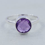 Amethyst Checkerboard Cut Plain Ring