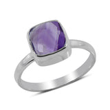 Amethyst Checkerboard Cut Plain Ring