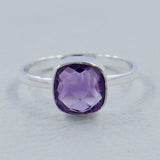 Amethyst Checkerboard Cut Plain Ring