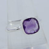 Amethyst Checkerboard Cut Plain Ring