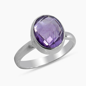 Amethyst Checker Cut Plain Rings