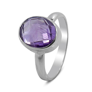 Amethyst Checker Cut Plain Ring