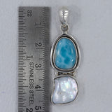 Larimar and Pearl 925 Sterling Silver Pendant