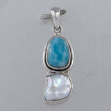 Larimar and Pearl 925 Sterling Silver Pendant