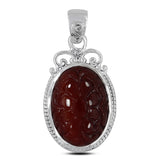 Hand Carved Red Onyx 925 Sterling Silver Pendant