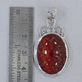 Hand Carved Red Onyx 925 Sterling Silver Pendant