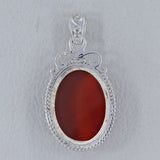 Hand Carved Red Onyx 925 Sterling Silver Pendant