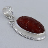 Hand Carved Red Onyx 925 Sterling Silver Pendant