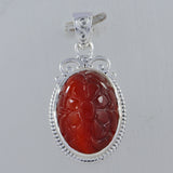 Hand Carved Red Onyx 925 Sterling Silver Pendant