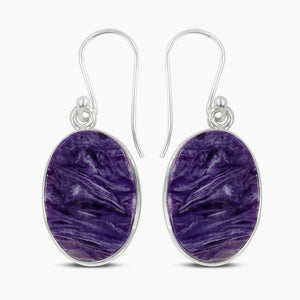 Natural Charoite Silver Earrings