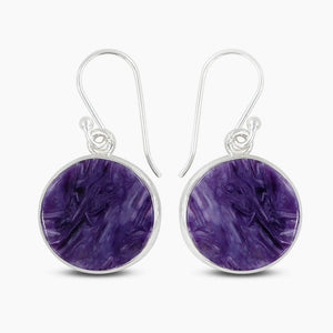 Natural Charoite Silver Earrings
