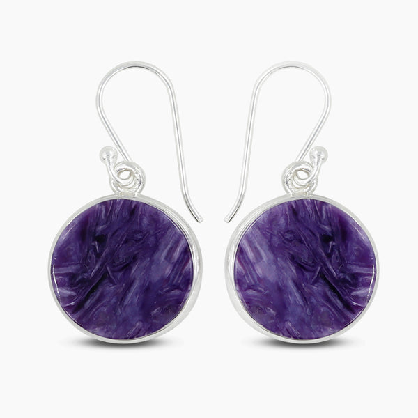 Natural Charoite Silver Earrings