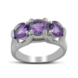 Amethyst Three Stone Silver Ring