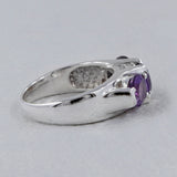 Amethyst Three Stone Silver Ring