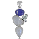 Rainbow Moonstone, Tanzanite, Silver Pendant