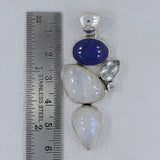 Rainbow Moonstone, Tanzanite, Silver Pendant