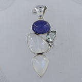 Rainbow Moonstone, Tanzanite, Silver Pendant