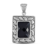 Black Onyx Checker Cut Sterling Silver Pendant