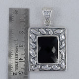 Black Onyx Checker Cut Sterling Silver Pendant