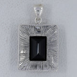 Black Onyx Checker Cut Sterling Silver Pendant