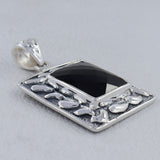 Black Onyx Checker Cut Sterling Silver Pendant