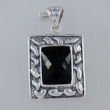 Black Onyx Checker Cut Sterling Silver Pendant