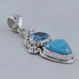 Larimar, Blue Topaz & Pearl 925 Silver Pendant