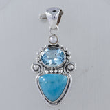 Larimar, Blue Topaz & Pearl 925 Silver Pendant