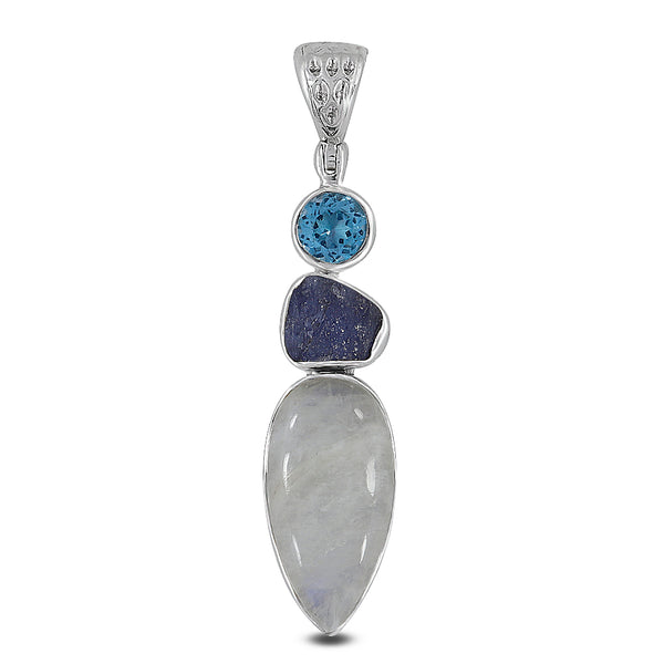 Rainbow Moonstone Silver Pendant