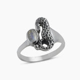 Rainbow Moonstone Sea Horse Designer Rings