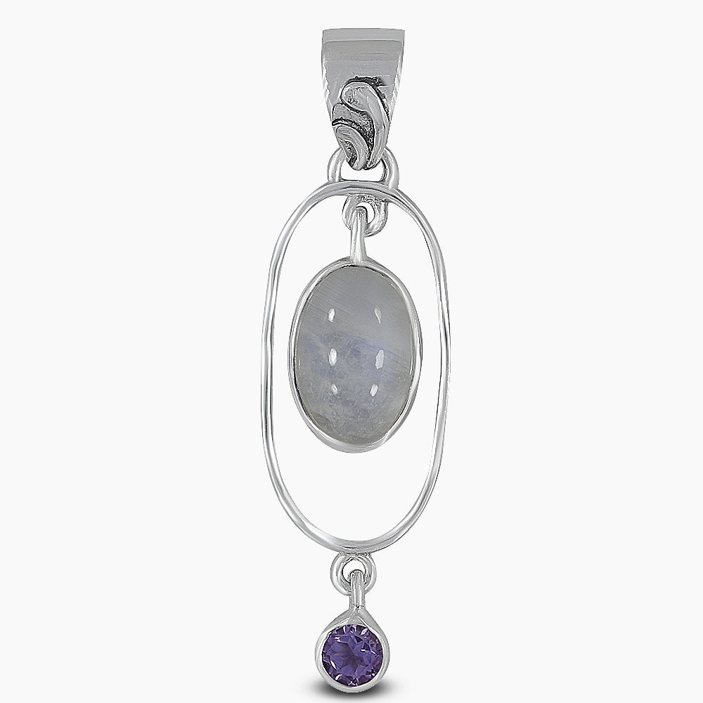 Rainbow Moonstone Silver Pendant
