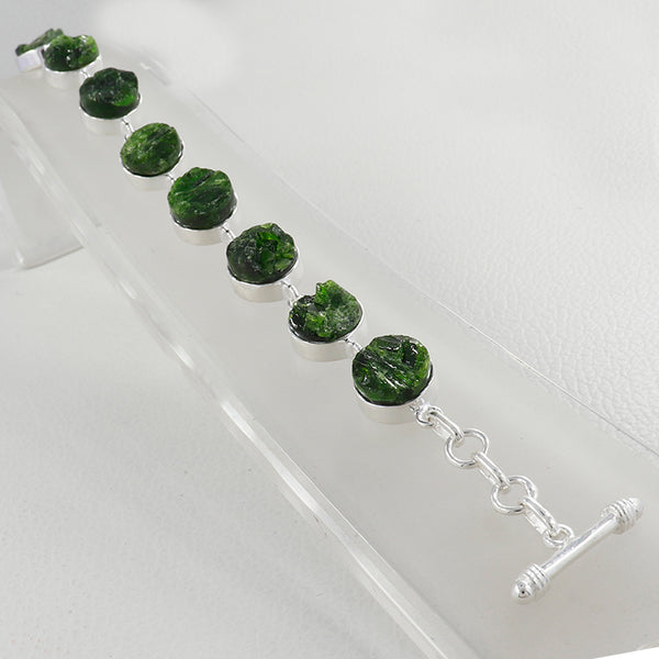 Raw Chrome Diopside Silver Bracelet
