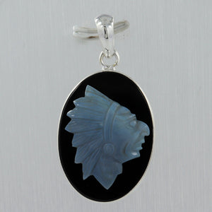 925 Silver Black Onyx Carving Pendants