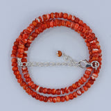 Red Coral Sphere Beads 925 Sterling Silver Necklace