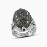 Fossil Black Coral Silver Rings